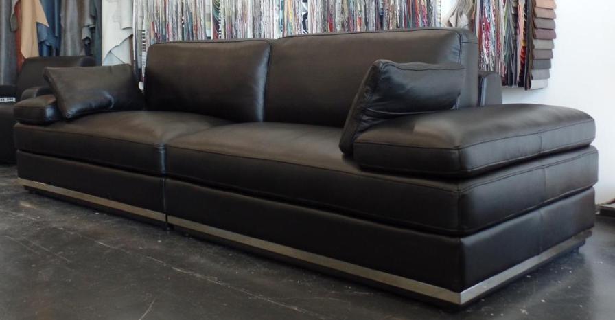 Long black leather designer lounge